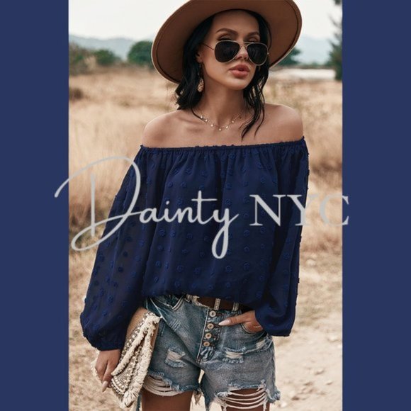 Boho Off Shoulder Loose Bubble Sleeve Top Gypsy - Picture 3 of 7